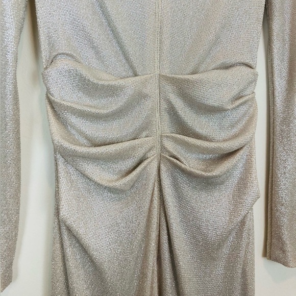 Talbot Runhof champagne colored long sleeve metallic full length gown. Size 8/38 - Picture 4 of 9